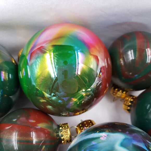 Vintage Glass Ball Christmas Ornament Lot of 11 Swirl Red Green Gold Iridescent - Picture 6 of 16